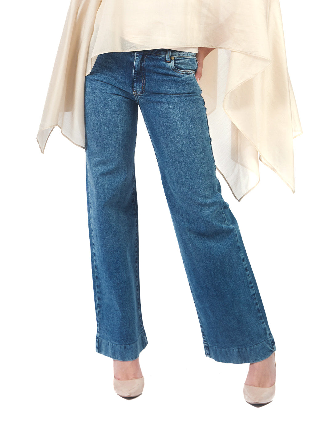 Pantalón Jean Recto De Basta Ancha CELESTE