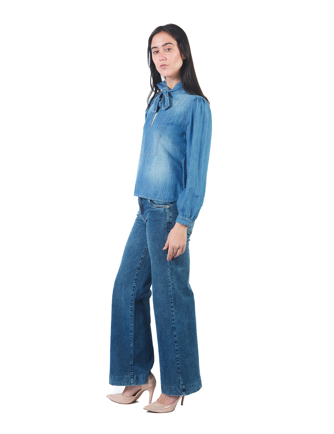Pantalón Jean Recto De Basta Ancha CELESTE