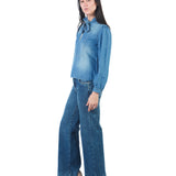Pantalón Jean Recto De Basta Ancha CELESTE