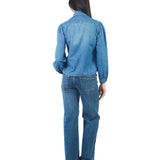 Pantalón Jean Recto De Basta Ancha CELESTE