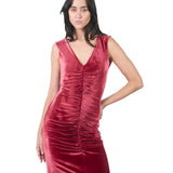 Vestido Largo Manga Cero Con Escote V Y Corrugado GRANATE
